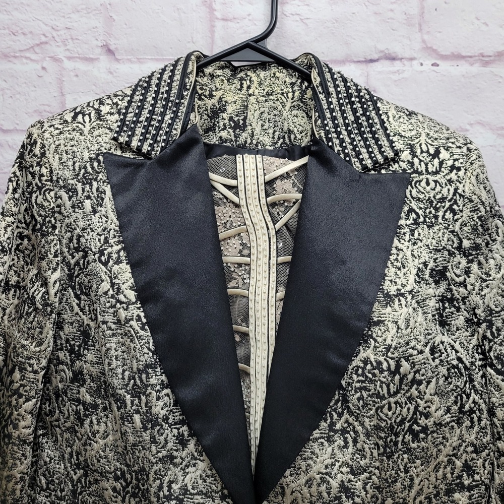 VTG SAMPLE Beaded Brocade Blazer Suit Set Sz 6 Formal Party Ornate Cocktail Gold - Picture 10 of 10